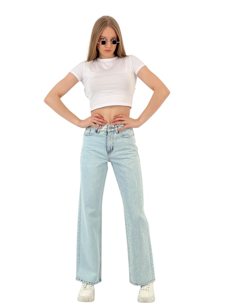 White Leg Denim Ice Blue/İCE Blue One Leg Stone Or