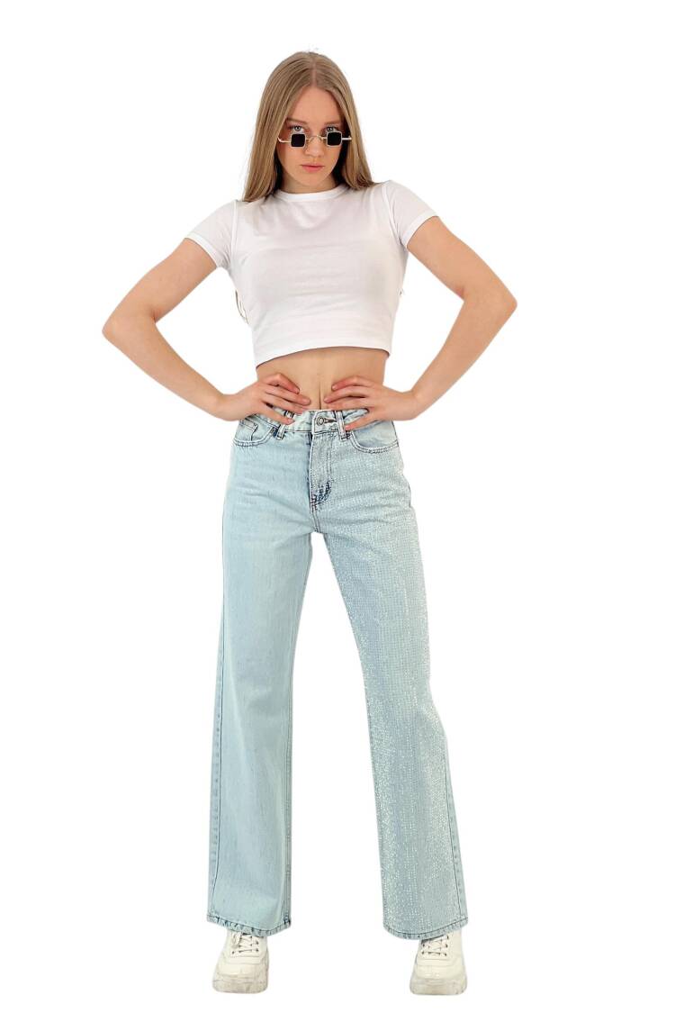 White Leg Denim Ice Blue/İCE Blue One Leg Stone Or