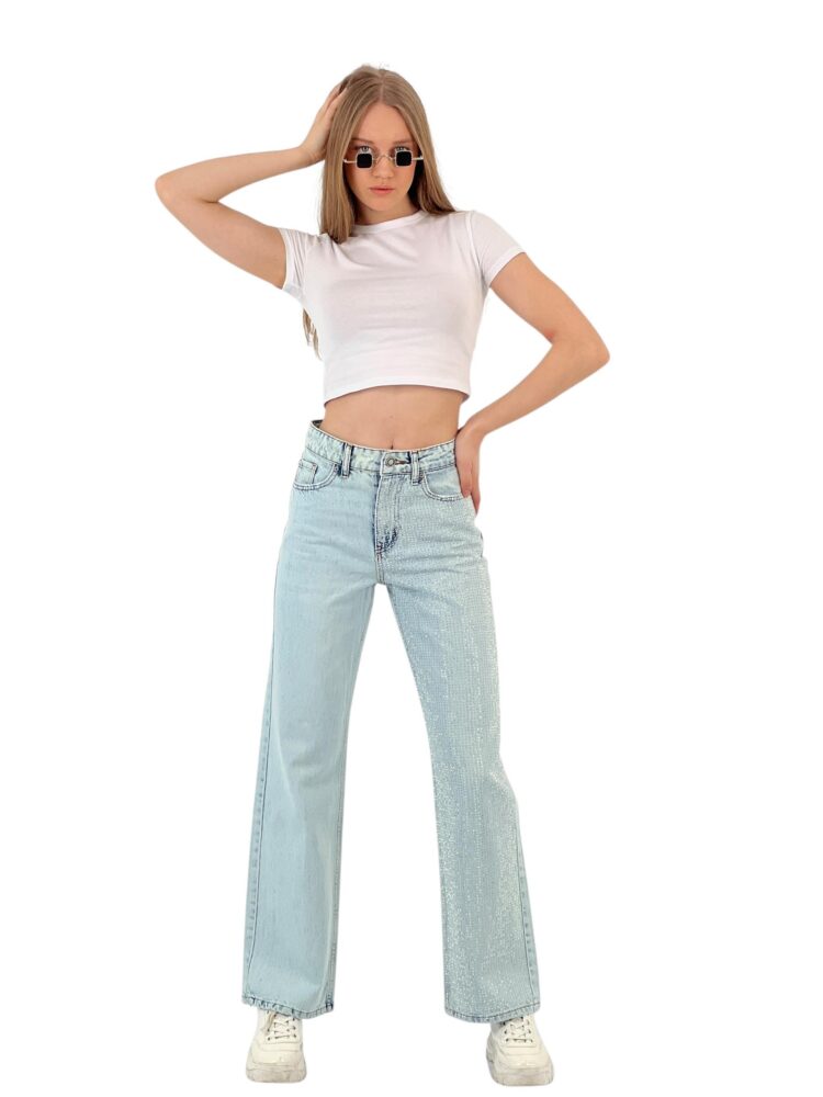 White Leg Denim Ice Blue/İCE Blue One Leg Stone Or