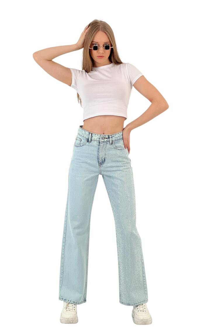 White Leg Denim Ice Blue/İCE Blue One Leg Stone Or