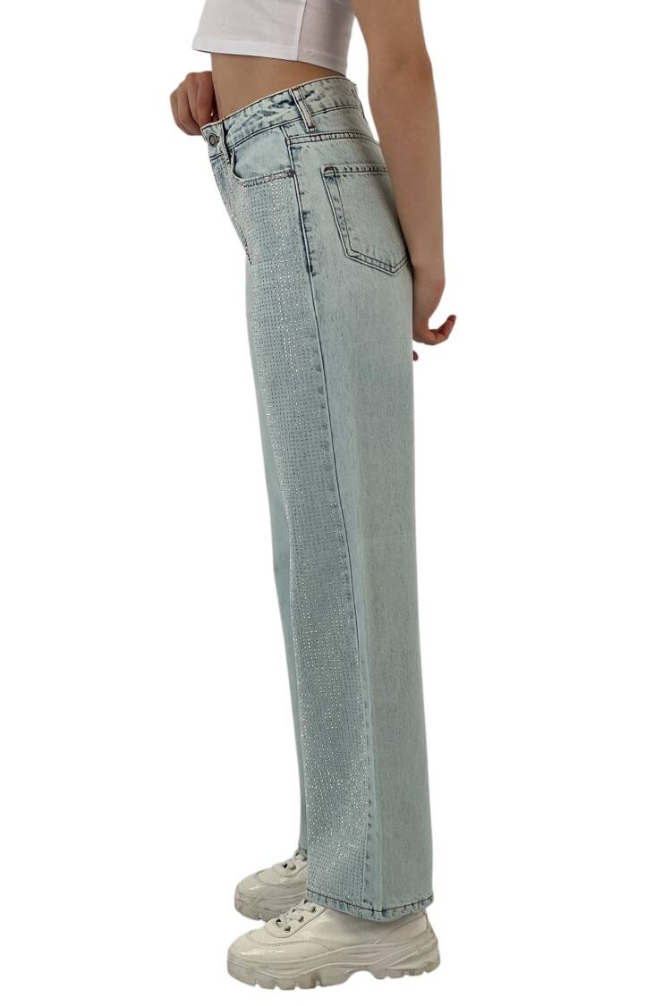 White Leg Denim Ice Blue/İCE Blue One Leg Stone Or