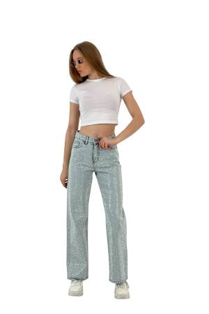 White Leg Denim Ice Blue/İCE Blue Double Leg Stone - MISS POEM - Globality Store - Women Clothes Wholesale Turkey