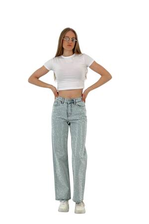 White Leg Denim Ice Blue/İCE Blue Double Leg Stone - MISS POEM - Globality Store - Women Clothes Wholesale Turkey