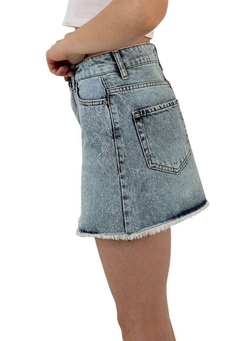 Denim Skirt Snow Wash Baklava Pattern Stone.