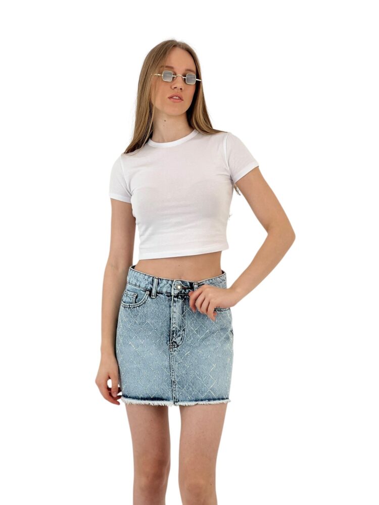 Denim Skirt Snow Wash Baklava Pattern Stone.