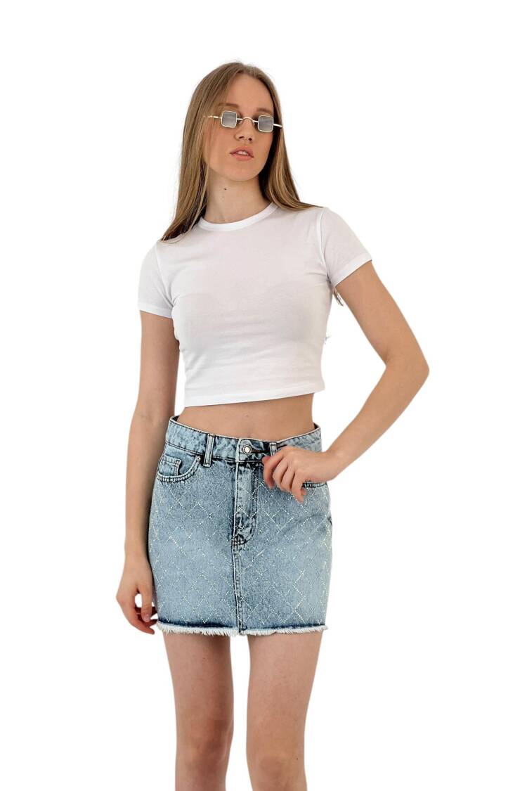 Denim Skirt Snow Wash Baklava Pattern Stone.