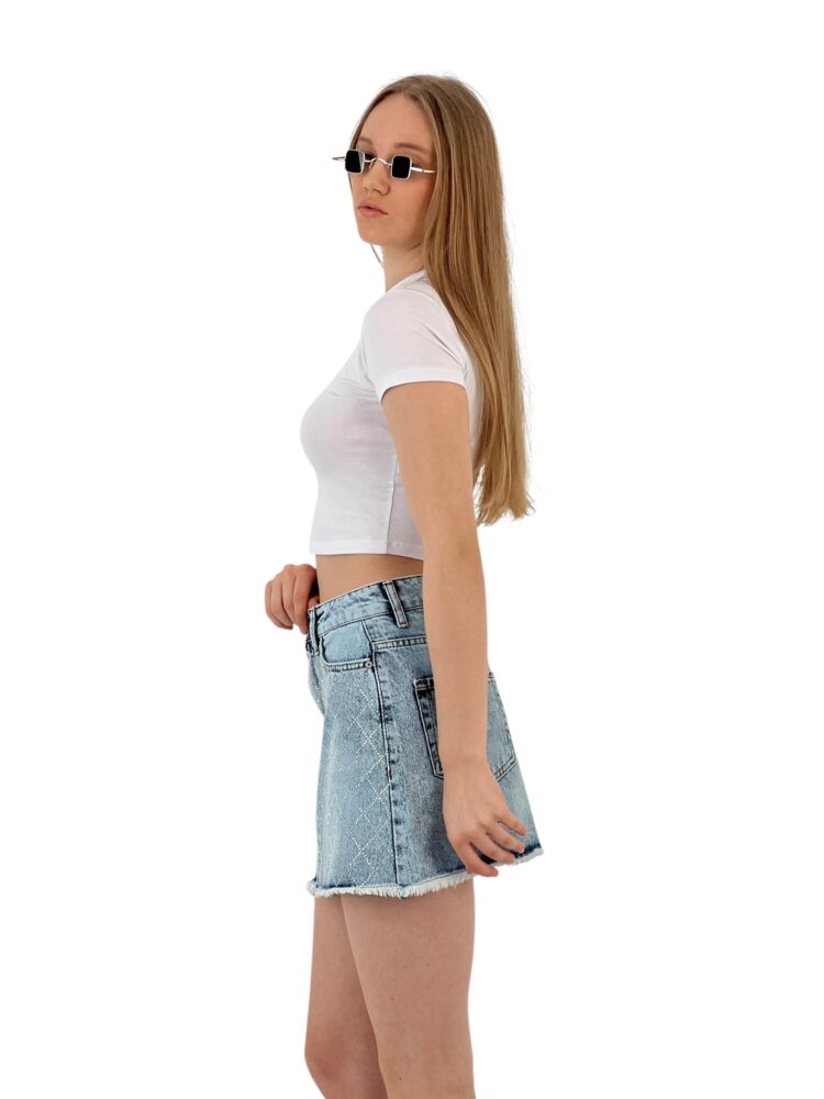 Denim Skirt Snow Wash Baklava Pattern Stone.