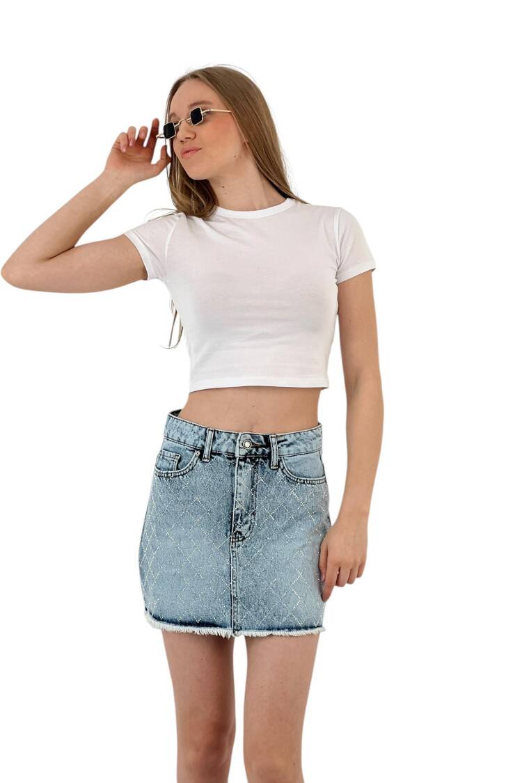 Denim Skirt Snow Wash Baklava Pattern Stone.