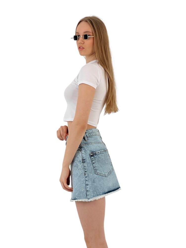 Denim Skirt Snow Wash Baklava Pattern Stone.