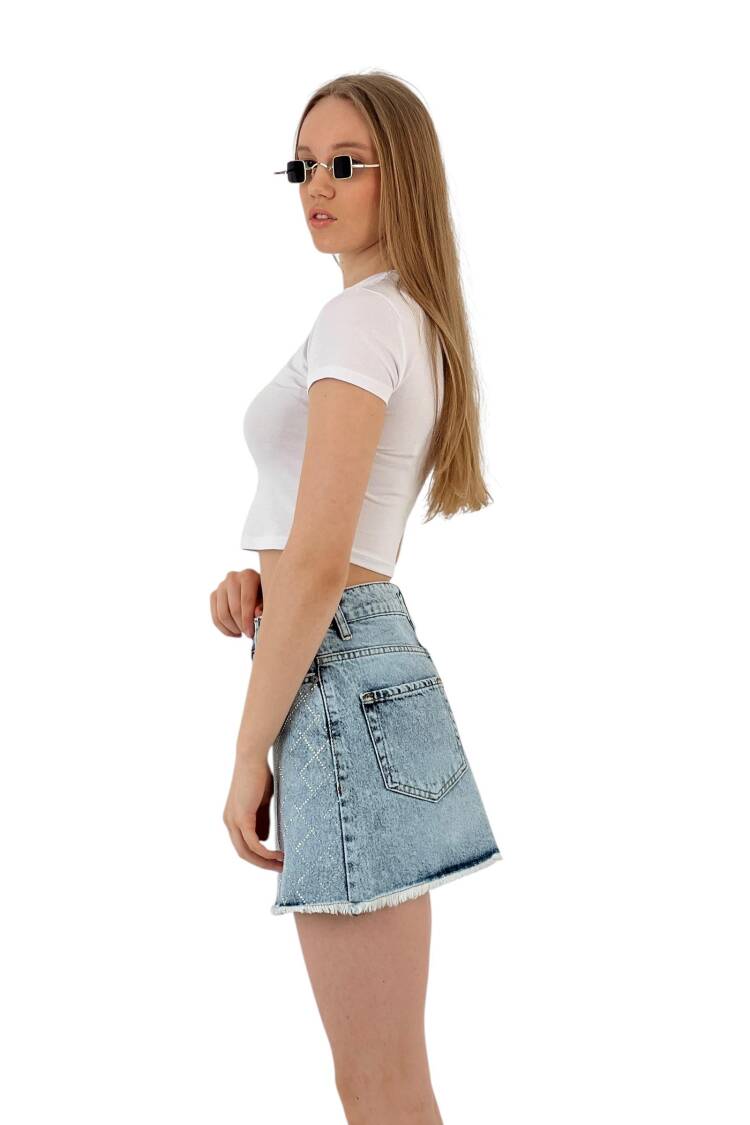 Denim Skirt Snow Wash Baklava Pattern Stone.