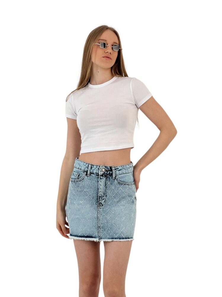 Denim Skirt Snow Wash Baklava Pattern Stone.