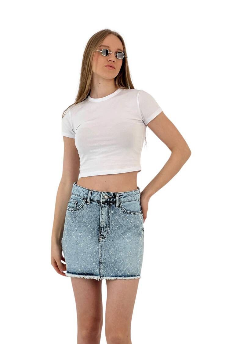 Denim Skirt Snow Wash Baklava Pattern Stone.