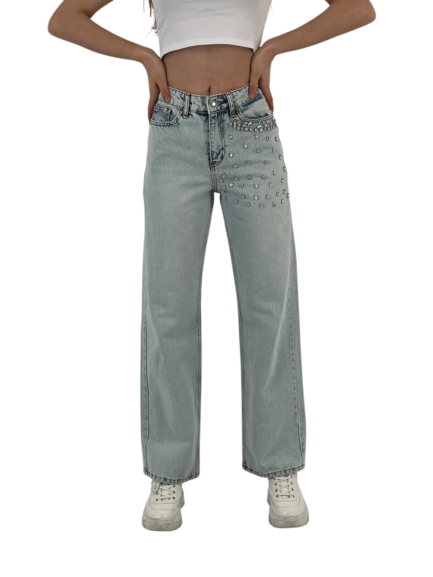 White Leg Denim Ice Blue/Ice Blue Leaf Stone - MISS POEM - Globality Store - Women Clothes Wholesale Turkey