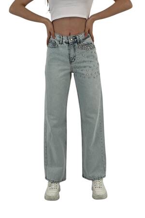 White Leg Denim Ice Blue/Ice Blue Leaf Stone - MISS POEM - Globality Store - Women Clothes Wholesale Turkey