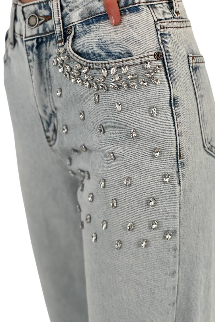 White Leg Denim Ice Blue/Ice Blue Leaf Stone - MISS POEM - Globality Store - Women Clothes Wholesale Turkey