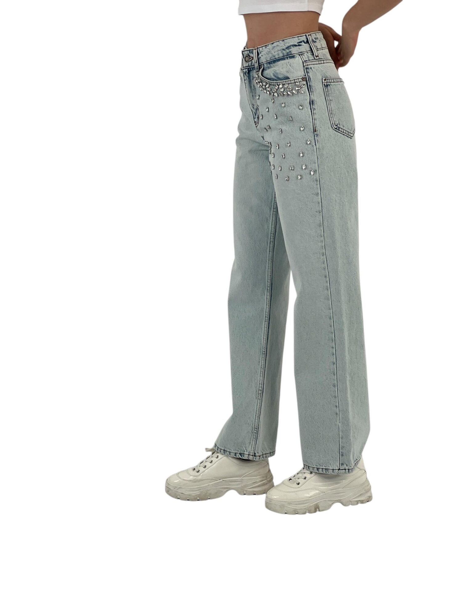 White Leg Denim Ice Blue/Ice Blue Leaf Stone - MISS POEM - Globality Store - Women Clothes Wholesale Turkey