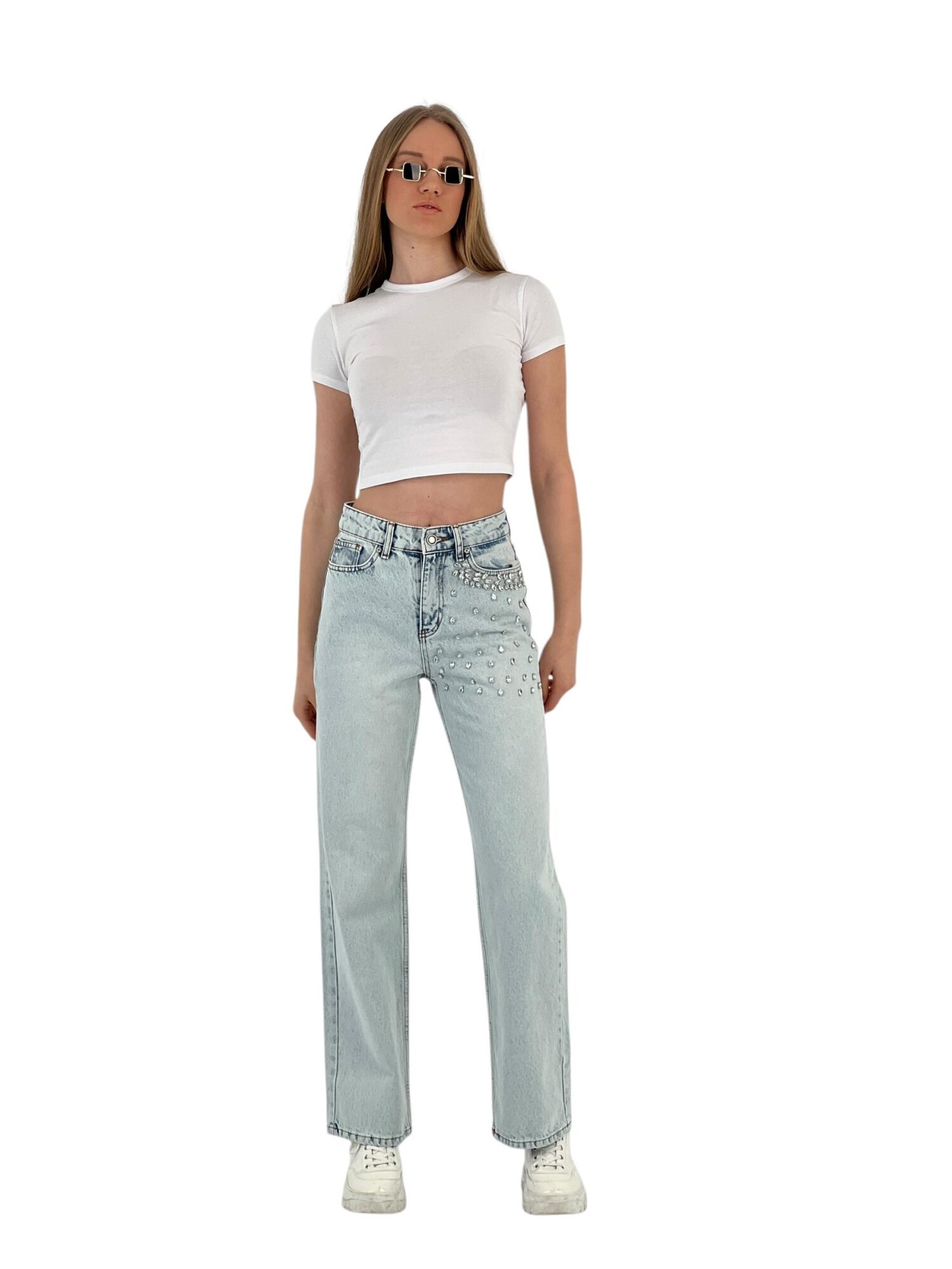 White Leg Denim Ice Blue/Ice Blue Leaf Stone - MISS POEM - Globality Store - Women Clothes Wholesale Turkey