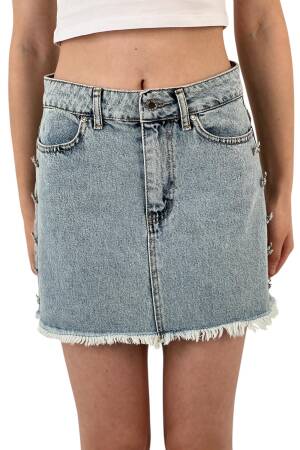 Denim Skirt With Bow Button Accessories - MISS POEM - Globality Store - Women Clothes Wholesale Turkey