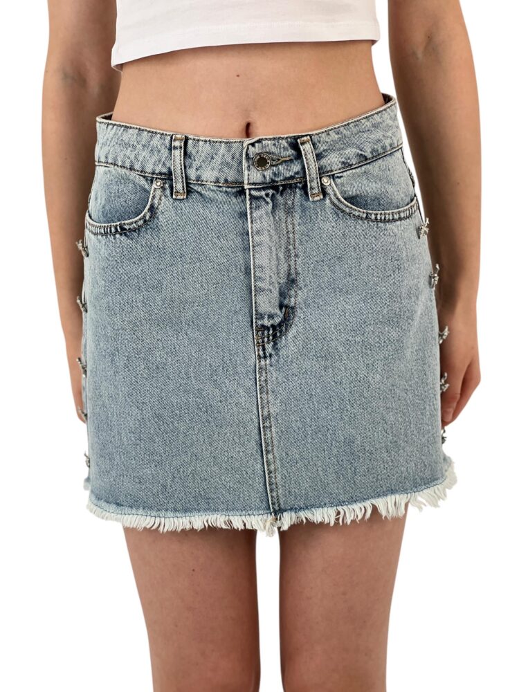 Denim Skirt With Bow Button Accessories
