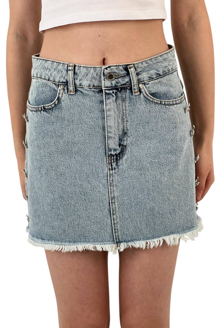 Denim Skirt With Bow Button Accessories