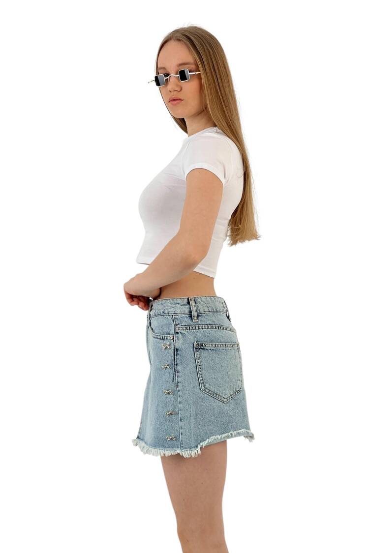 Denim Skirt With Bow Button Accessories
