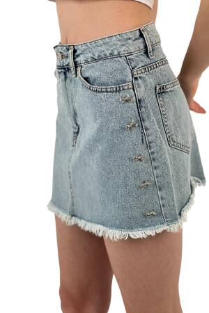 Denim Skirt With Bow Button Accessories - MISS POEM - Globality Store - Women Clothes Wholesale Turkey