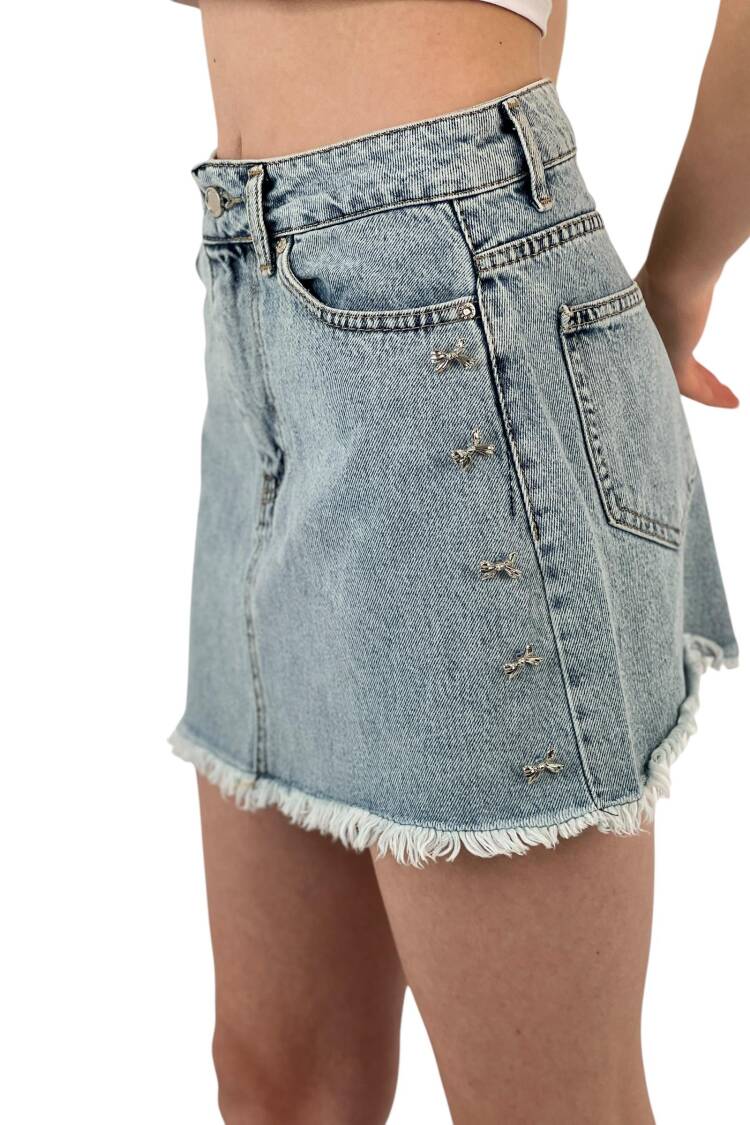 Denim Skirt With Bow Button Accessories - MISS POEM - Globality Store - Women Clothes Wholesale Turkey