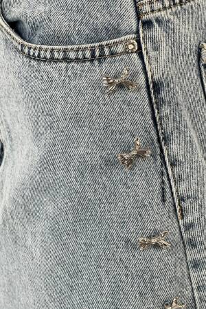 Denim Skirt With Bow Button Accessories - MISS POEM - Globality Store - Women Clothes Wholesale Turkey