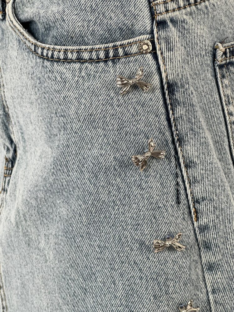 Denim Skirt With Bow Button Accessories