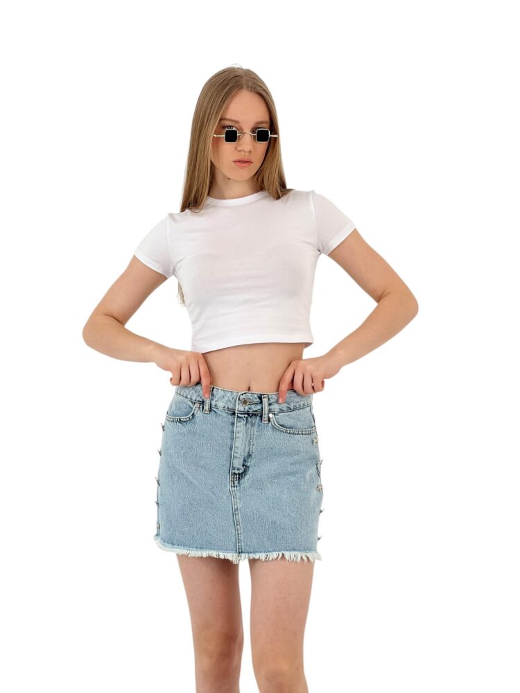 Denim Skirt With Bow Button Accessories