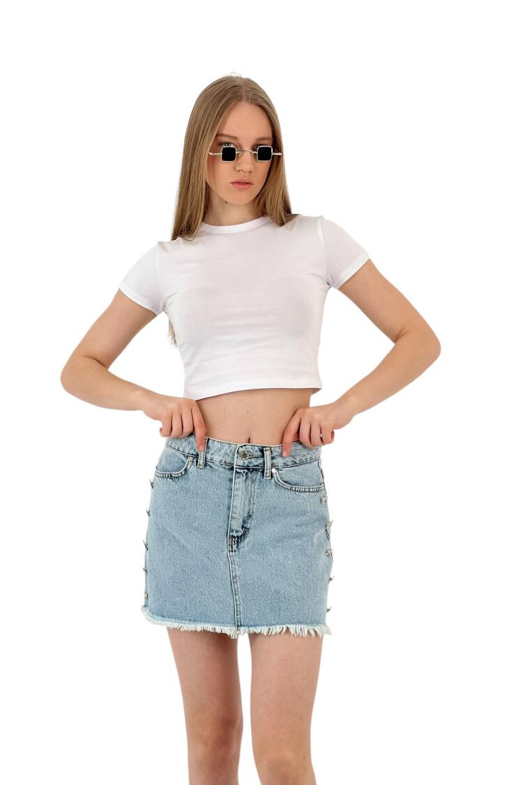 Denim Skirt With Bow Button Accessories