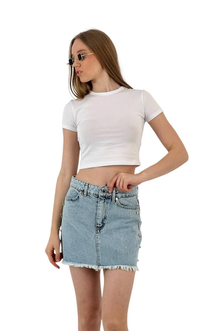 Denim Skirt With Bow Button Accessories