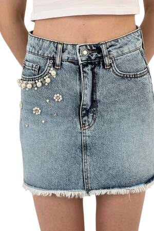Denim Skirt Snow Wash Pattern 11 - MISS POEM - Globality Store - Women Clothes Wholesale Turkey