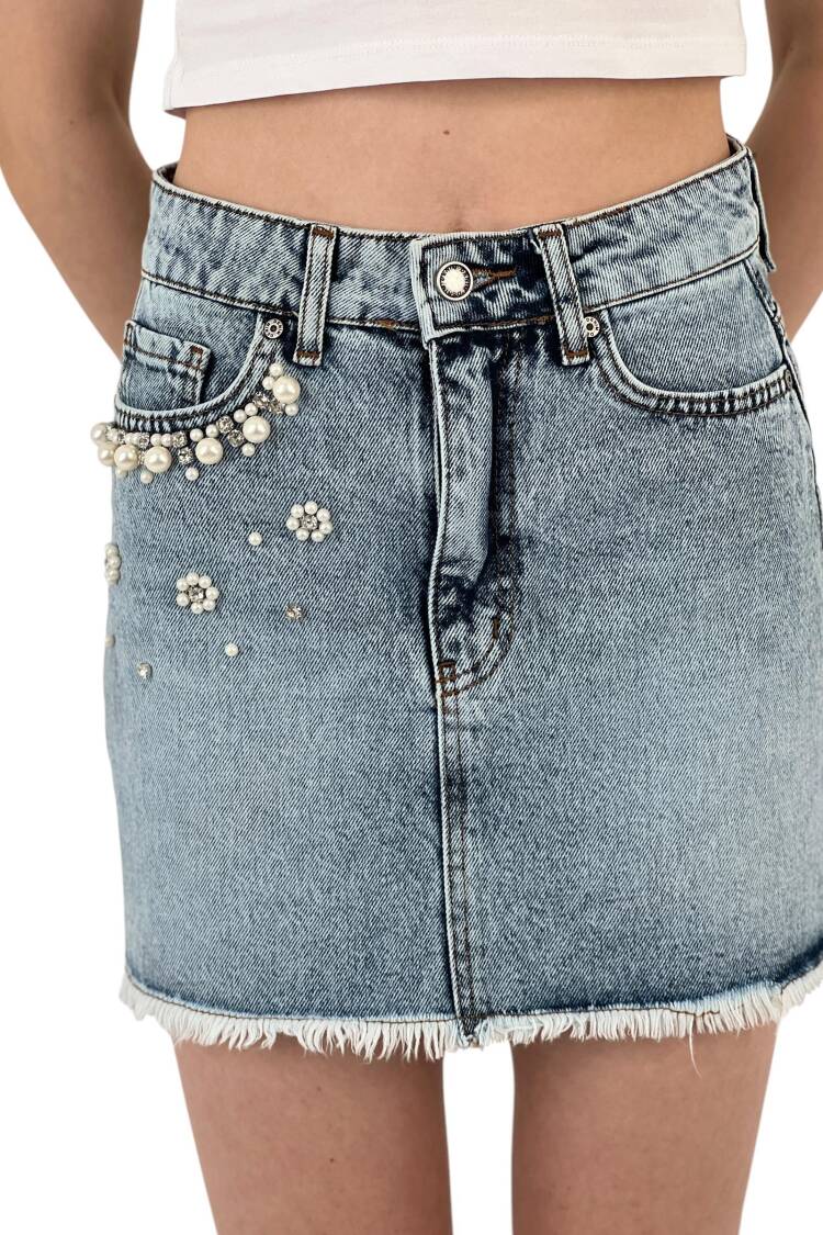 Denim Skirt Snow Wash Pattern 11 - MISS POEM - Globality Store - Women Clothes Wholesale Turkey