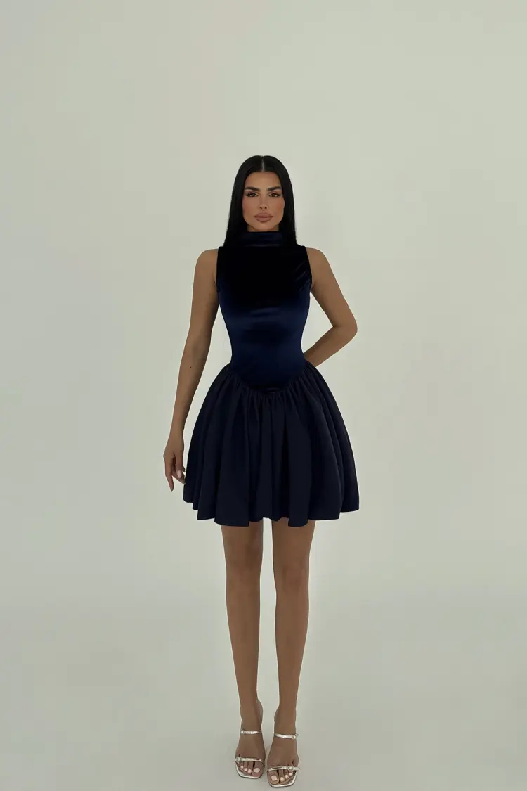NavyVelvet Mini Dress
