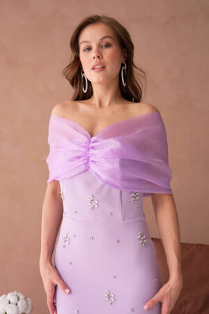 Tulle And Stone Detailed Evening Dress - Mode Roy - Globality Store - Women Clothes Wholesale Turkey