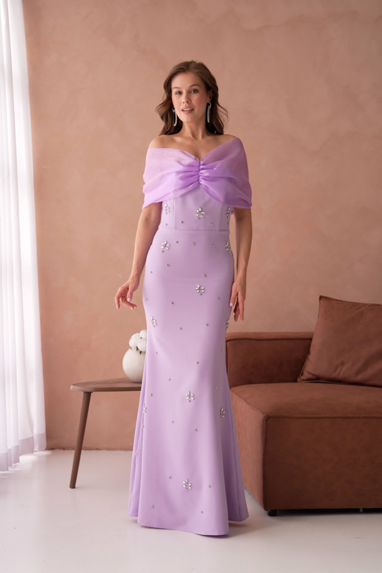Tulle And Stone Detailed Evening Dress