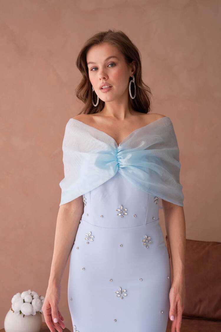 Pink Tulle And Stone Detailed Evening Dress