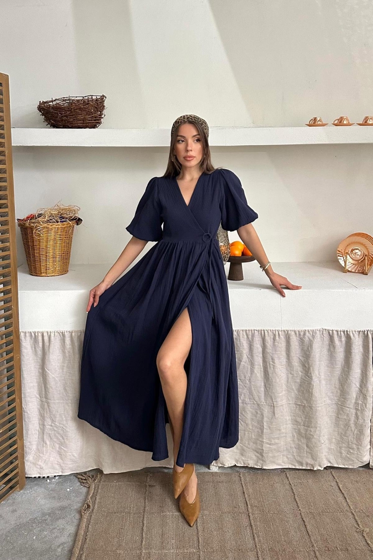WholesaleMueslin Long Dress - Elisa - Globality Store - Women Clothes Wholesale Turkey