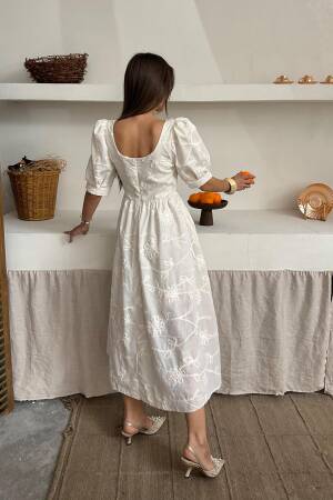 WholesaleBalloon Sleeve Embroidered Dress - Elisa - Globality Store - Women Clothes Wholesale Turkey