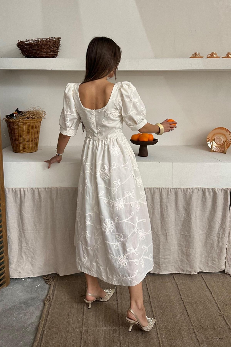 WholesaleBalloon Sleeve Embroidered Dress