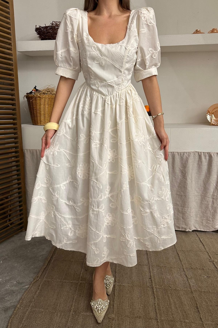 WholesaleBalloon Sleeve Embroidered Dress
