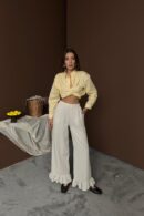 WholesaleLeg Ruffled Linen Pants - Elisa - Globality Store - Women Clothes Wholesale Turkey