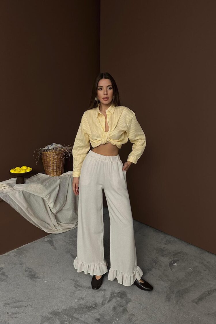 WholesaleLeg Ruffled Linen Pants