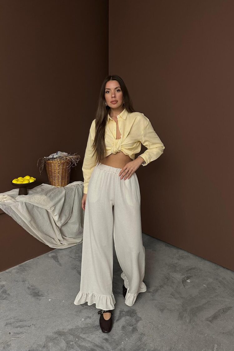 WholesaleLeg Ruffled Linen Pants - Elisa - Globality Store - Women Clothes Wholesale Turkey