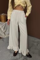 WholesaleLeg Ruffled Linen Pants - Elisa - Globality Store - Women Clothes Wholesale Turkey