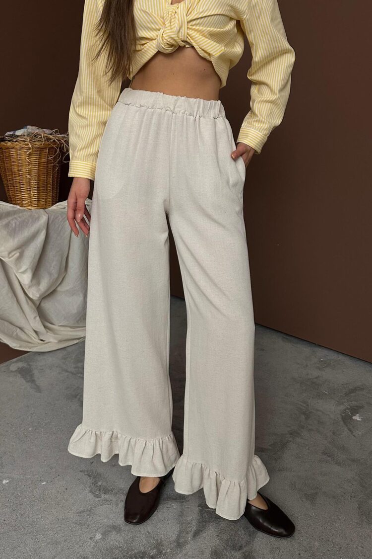 WholesaleLeg Ruffled Linen Pants