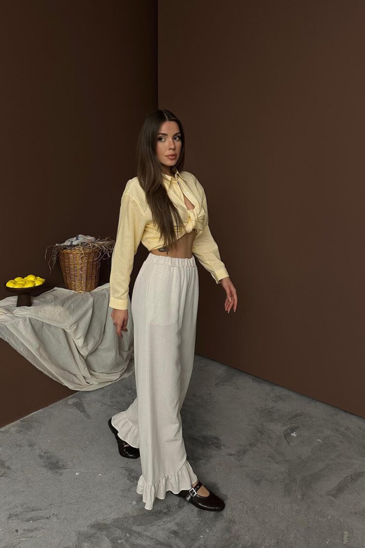 WholesaleLeg Ruffled Linen Pants