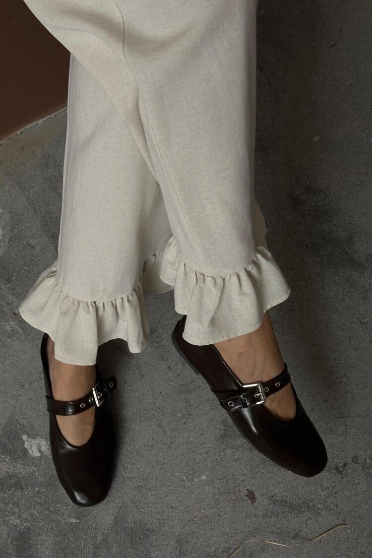 WholesaleLeg Ruffled Linen Pants