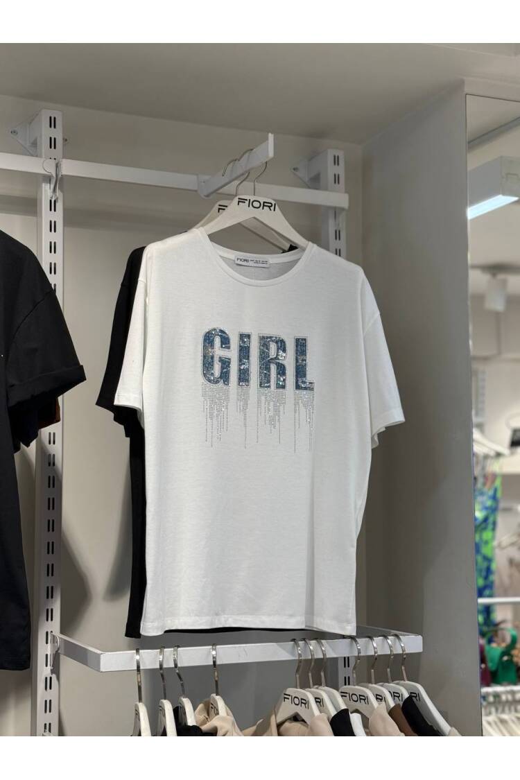 Letter Printed Tshirt - Fiori - Globality Store - Women Clothes Wholesale Turkey